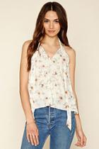 Love21 Women's  Ivory & Berry Sorbet Contemporary Floral Top