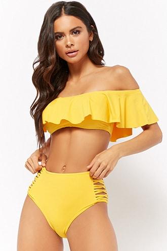 Forever21 Off-the-shoulder Bikini Top & Bottoms Set