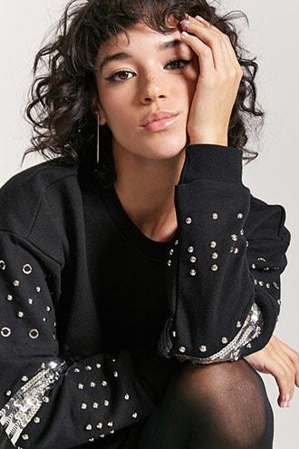 Forever21 Embellished Raw-cut Crop Top