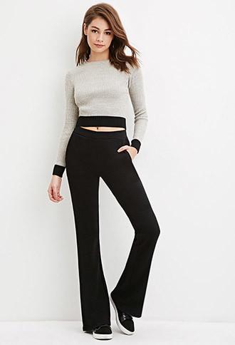 Forever21 Women's  Black Texture Flared Pants