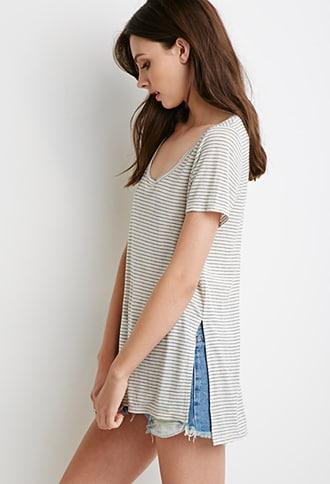 Forever21 Boxy Side-slit Stripe Tee