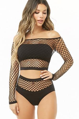 Forever21 Leg Avenue Net Crop Top & Panties Set