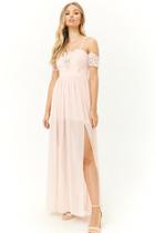 Forever21 Embroidered Open Shoulder Chiffon Gown