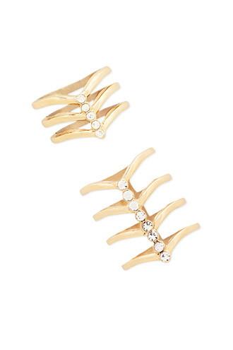 Forever21 Gold & Clear Caged Rhinestone Ring Set