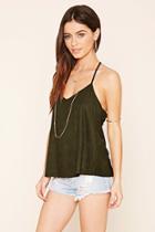 Forever21 Women's  Olive Faux Suede Crochet Cami
