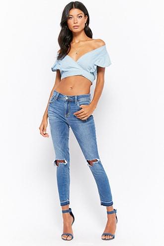 Forever21 Distressed Release-hem Jeans