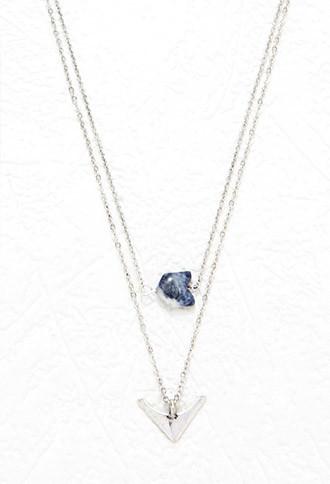 Forever21 Faux Stone Layered Necklace (b.silver/blue)