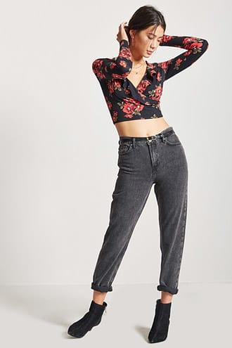 Forever21 Floral Surplice Ruffle Crop Top