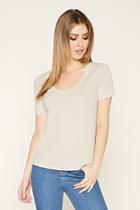 Forever21 Women's  Khaki V-neck Tee