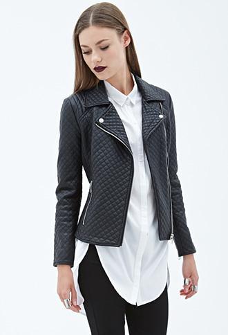 Forever21 Quilted Faux Leather Moto Jacket Black Small