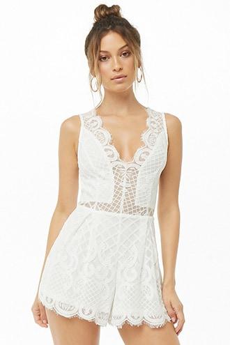 Forever21 Geo & Baroque Lace Romper