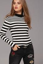 Forever21 Women's  Black & Cream Striped Button-shoulder Sweater