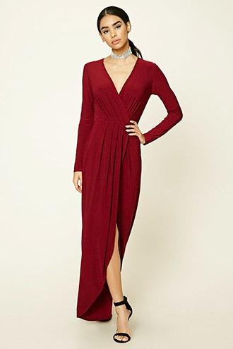 Forever21 Women's  Wine Surplice Front Maxi Dress