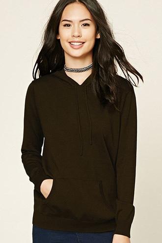 Forever21 Women's  Olive Sweater Knit Hoodie