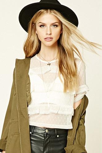 Forever21 Women's  Tiered Swiss Dot Mesh Top