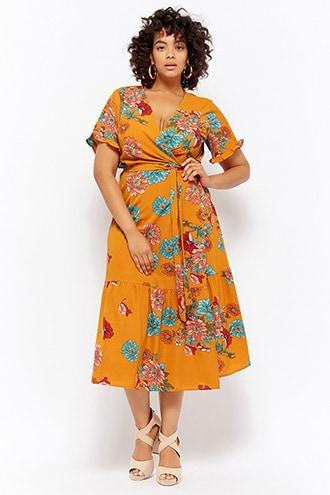 Forever21 Plus Size Floral Wrap Midi Dress