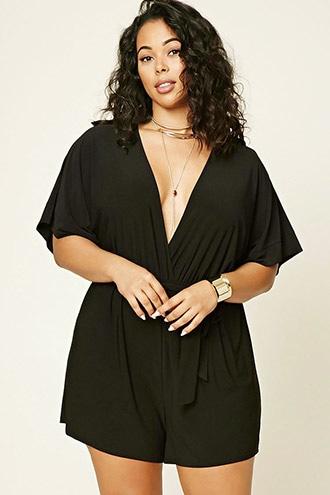Forever21 Plus Women's  Black Plus Size Surplice Romper
