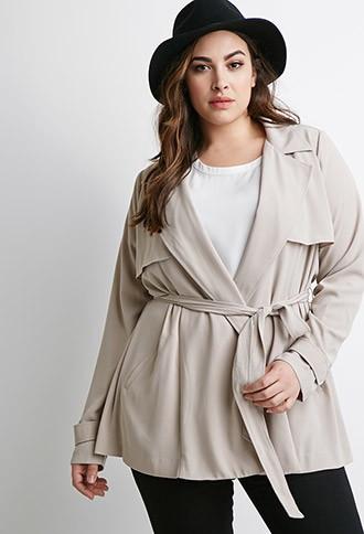 Forever21 Plus Women's  Soft Woven Duster Jacket (khaki)