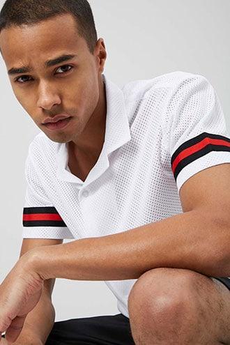 Forever21 Varsity Striped-trim Jersey Mesh Shirt
