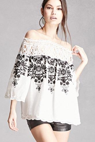 Forever21 Contrast Embroidered Top