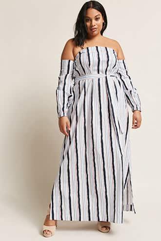 Forever21 Plus Size Stripe Off-the-shoulder Maxi Dress