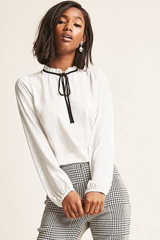 Forever21 Chiffon Ruffle Mock Neck Top