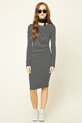 Forever21 Women's  Stripe Midi Bodycon Dress
