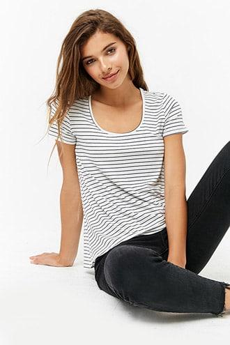 Forever21 Striped Scoop-neck Tee