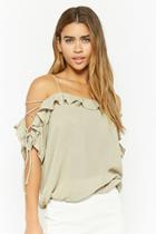 Forever21 Anm Lace-up Open-shoulder Ruffle Top