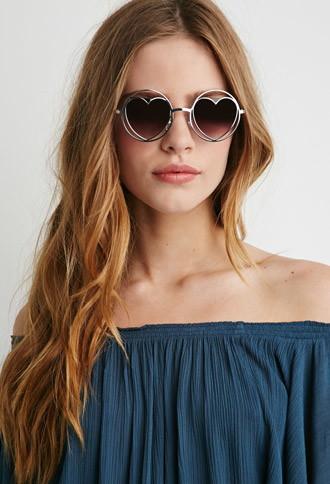 Forever21 Round Cutout Heart Sunglasses (silver/grey)