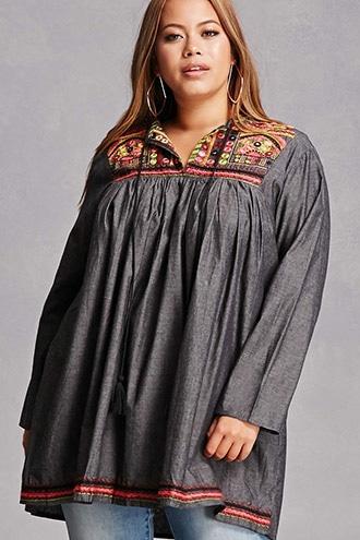 Forever21 Plus Size Chambray Peasant Top