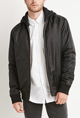 21 Men Men's  Padded Nylon Hooded Jacket