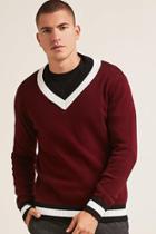 Forever21 Contrast Striped V-neck Sweater