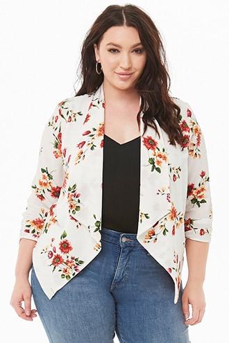 Forever21 Plus Size Crepe Floral Drapey Blazer