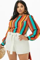 Forever21 Plus Size Multicolor Striped Self-tie Crop Top
