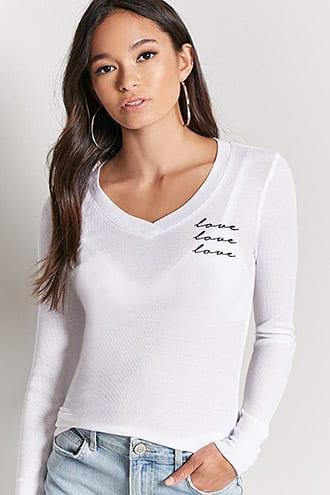 Forever21 Love Graphic Waffle Knit Top