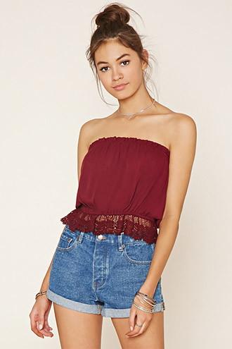 Forever21 Women's  Scalloped Crochet Strapless Top