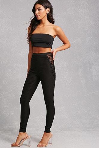 Forever21 Stretch Knit Lace-up Pants