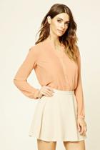 Forever21 Women's  Apricot Semi-sheer Pleated Top
