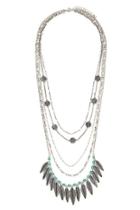 Forever21 B.silver & Turquoise Layered Feather Necklace