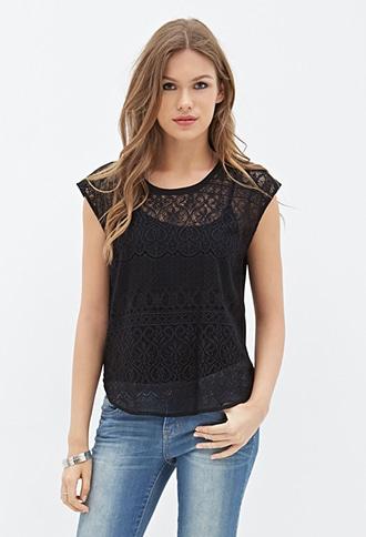 Forever21 Contemporary Cap-sleeved Lace Blouse