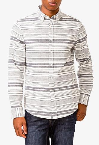 21 Men Striped Linen-blend Button Down