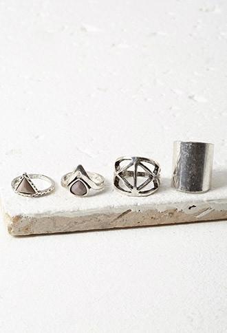 Forever21 Faux Stone Ring Set (b.silver/grey)
