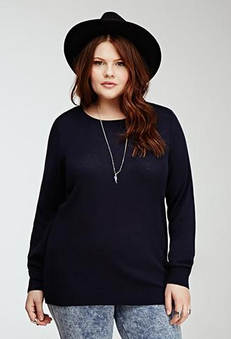 Forever21 Plus Women's  Plus Size Classic Crew Neck Sweater (navy)