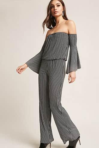 Forever21 Stripe Off-the-shoulder Jumpsuit