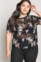 Forever21 Plus Size Sheer Lace Floral Embroidered Top