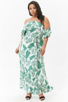 Forever21 Plus Size Palm Leaf Ruffle-trim Open-shoulder Maxi Dress
