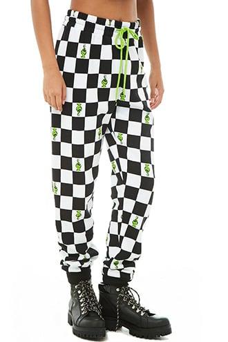 Forever21 The Grinch Print Checkered Joggers