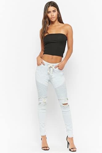 Forever21 Zippered Moto-inspired Drawstring Jeans