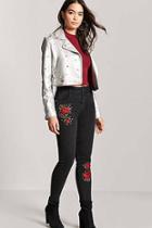 Forever21 Rose Applique High-rise Jeans